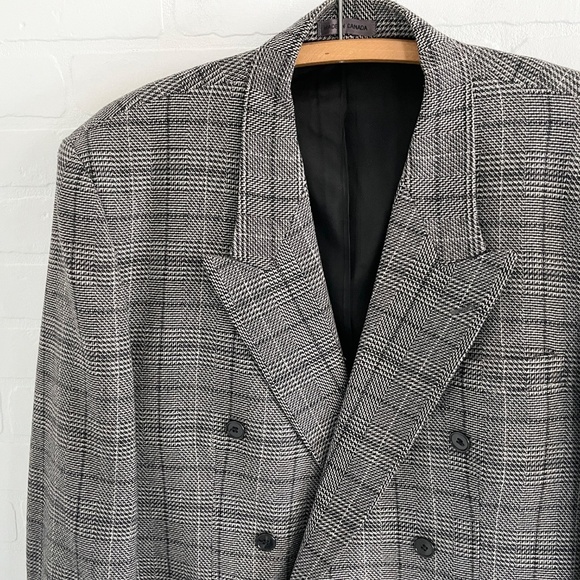 Bugatchi Men’s blazer Plaid Wool blend Double breasted White Black Gray 44R - Picture 5 of 11